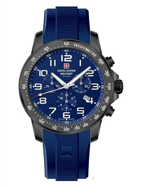 Swiss Alpine Military Ranger Chronograph Rubber Strap Blue Dial Quartz 7064.9875 100M Men's Watch