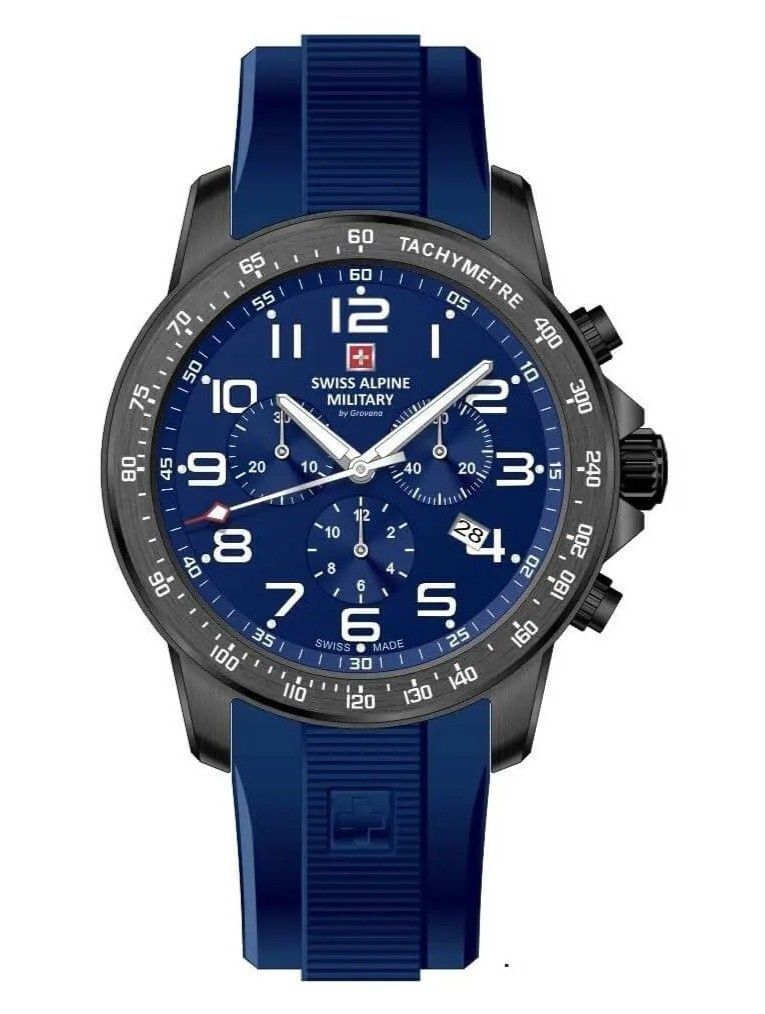 Swiss Alpine Military Ranger Chronograph Rubber Strap Blue Dial Quartz 7064.9875 100M Men's Watch