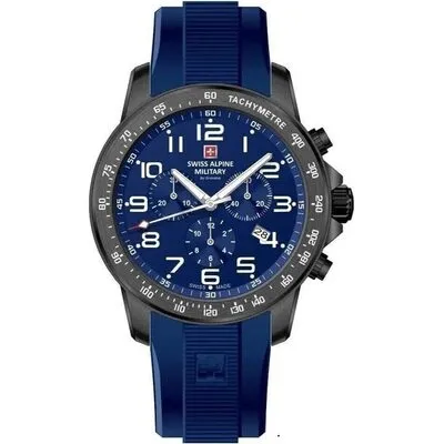 Swiss Alpine Military Ranger Chronograph Rubber Strap Blue Dial Quartz 7064.9875 100M Men's Watch