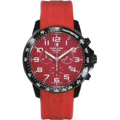 Swiss Alpine Military Ranger Chronograph Rubber Strap Red Dial Quartz 7064.9876 100M Men's Watch