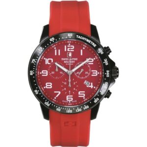 Swiss Alpine Military Ranger Chronograph Rubber Strap Red Dial Quartz 7064.9876 100M Men's Watch