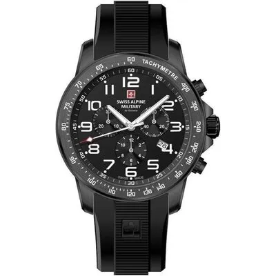 Swiss Alpine Military Ranger Chronograph Rubber Strap Black Dial Quartz 7064.9877 100M Men's Watch