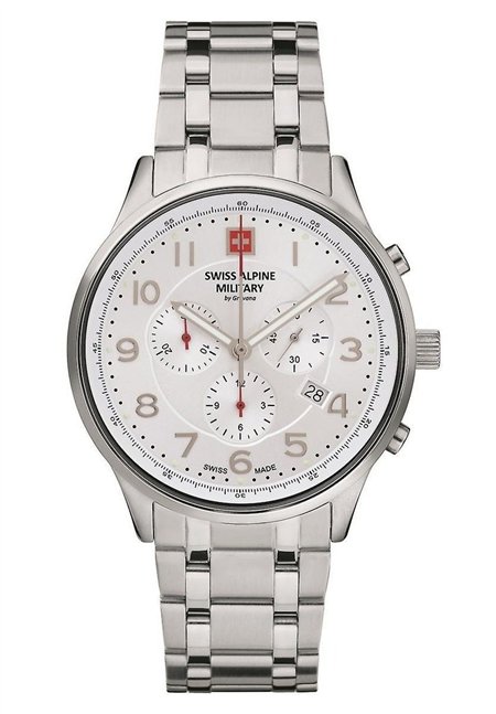 Swiss Alpine Military Skymaster Chronograph Stainless Steel Silver Dial Quartz 7084.9132 100M Men's Watch