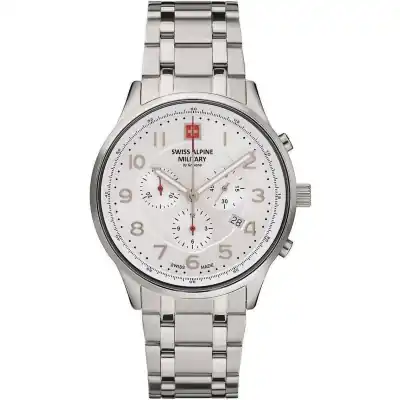 Swiss Alpine Military Skymaster Chronograph Stainless Steel Silver Dial Quartz 7084.9132 100M Men's Watch