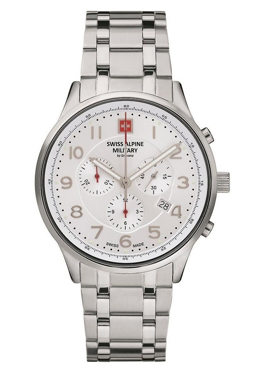 Swiss Alpine Military Skymaster Chronograph Stainless Steel Silver Dial Quartz 7084.9132 100M Men's Watch