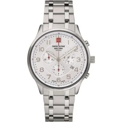 Swiss Alpine Military Skymaster Chronograph Stainless Steel Silver Dial Quartz 7084.9132 100M Men's Watch