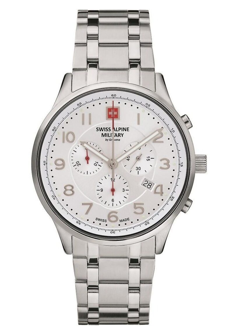 Swiss Alpine Military Skymaster Chronograph Stainless Steel Silver Dial Quartz 7084.9132 100M Men's Watch