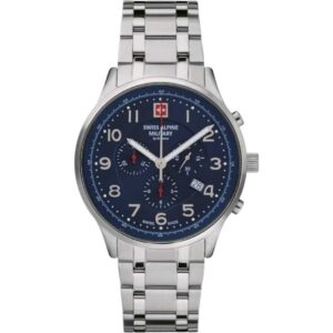 Swiss Alpine Military Skymaster Chronograph Stainless Steel Blue Dial Quartz 7084.9135 100M Men's Watch