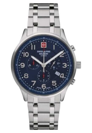 Swiss Alpine Military Skymaster Chronograph Stainless Steel Blue Dial Quartz 7084.9135 100M Men's Watch