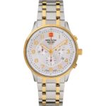 Swiss Alpine Military Skymaster Chronograph Two Tone Stainless Steel Silver Dial Quartz 7084.9142 100M Men's Watch