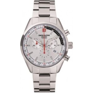 Swiss Alpine Military Pegasus Chronograph Stainless Steel Silver Dial Quartz 7086.9132 100M Men's Watch