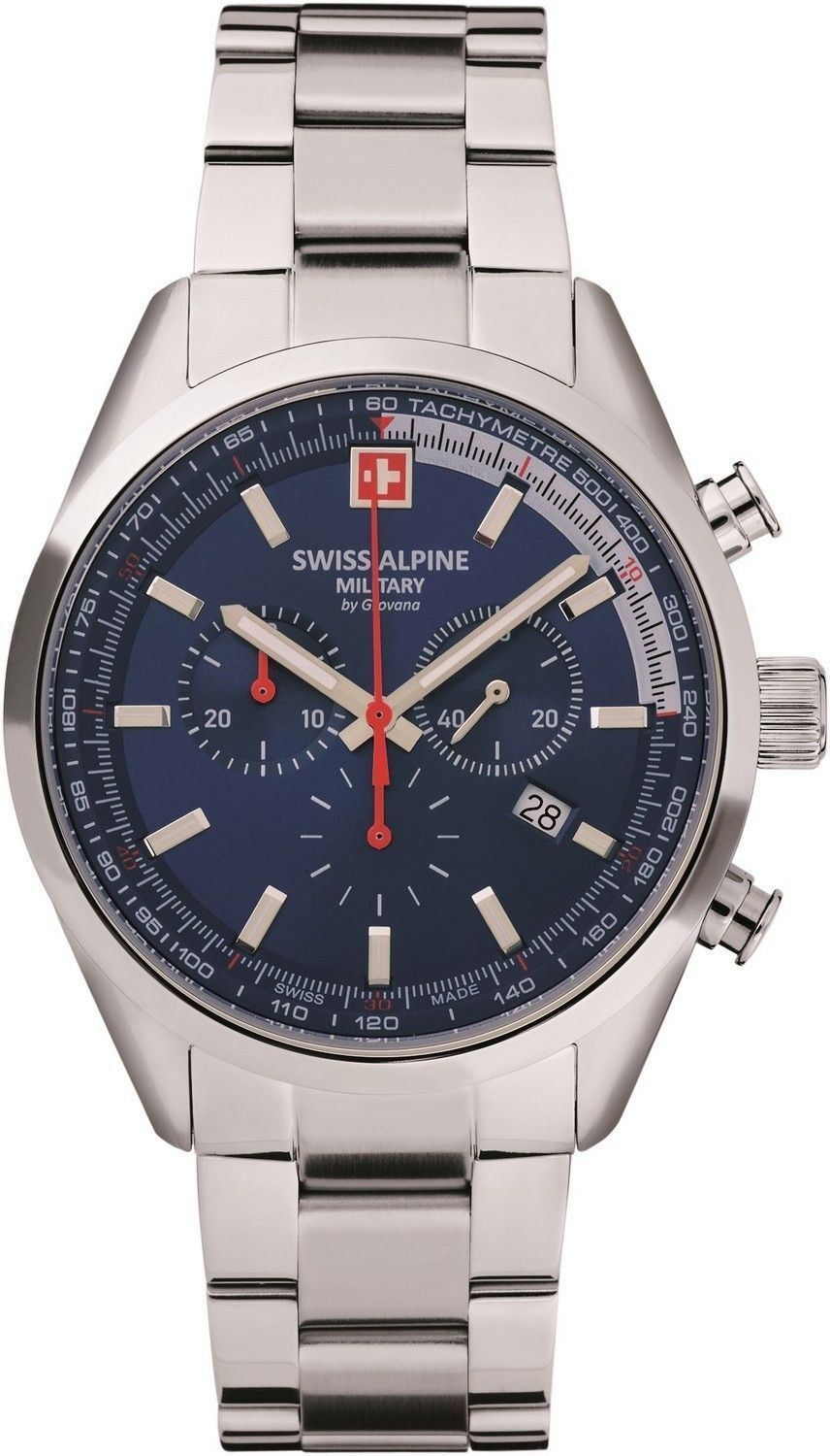 Swiss Alpine Military Pegasus Chronograph Stainless Steel Blue Dial Quartz 7086.9135 100M Men's Watch