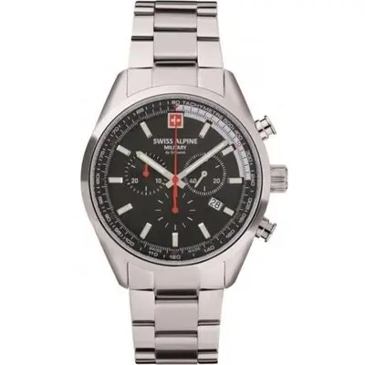 Swiss Alpine Military Pegasus Chronograph Stainless Steel Black Dial Quartz 7086.9137 100M Men's Watch
