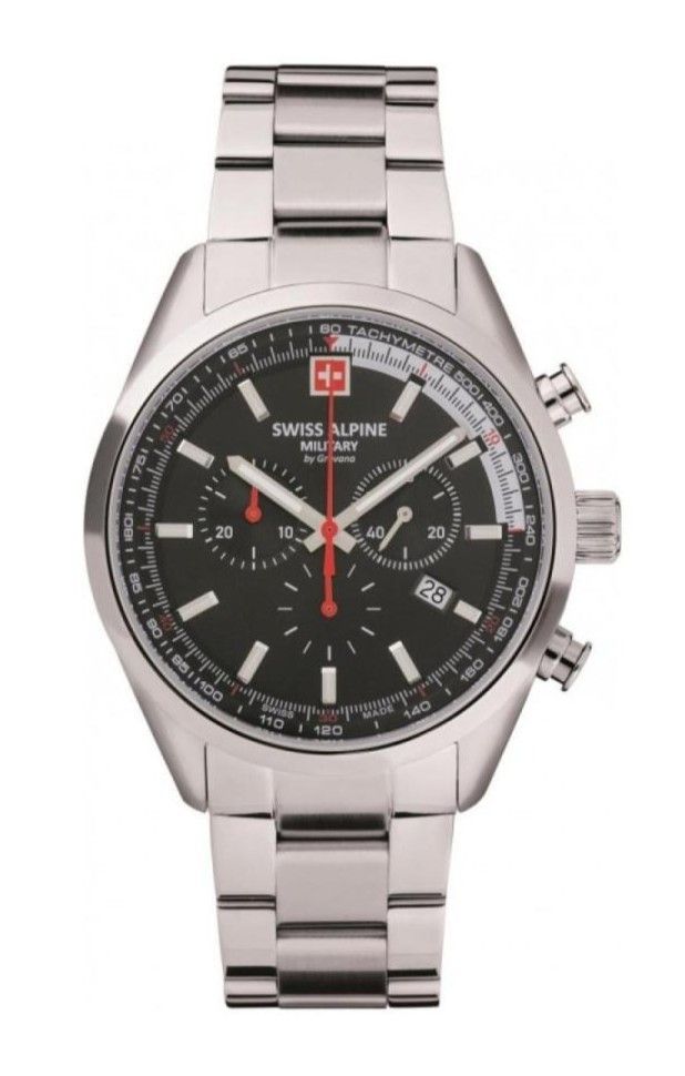 Swiss Alpine Military Pegasus Chronograph Stainless Steel Black Dial Quartz 7086.9137 100M Men's Watch