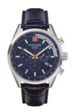 Swiss Alpine Military Pegasus Chronograph Leather Strap Blue Dial Quartz 7086.9535 100M Men's Watch
