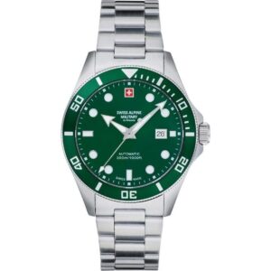 Swiss Alpine Military Deep Sea Stainless Steel Green Dial Automatic Diver's 7095.2134 300M Men's Watch