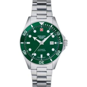 Swiss Alpine Military Deep Sea Stainless Steel Green Dial Automatic Diver's 7095.2134 300M Men's Watch