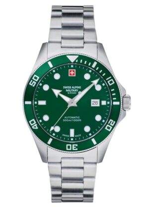 Swiss Alpine Military Deep Sea Stainless Steel Green Dial Automatic Diver's 7095.2134 300M Men's Watch