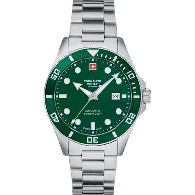 Swiss Alpine Military Deep Sea Stainless Steel Green Dial Automatic Diver's 7095.2134 300M Men's Watch