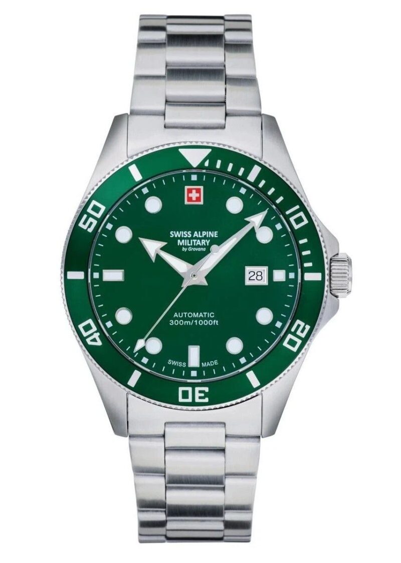 Swiss Alpine Military Deep Sea Stainless Steel Green Dial Automatic Diver's 7095.2134 300M Men's Watch