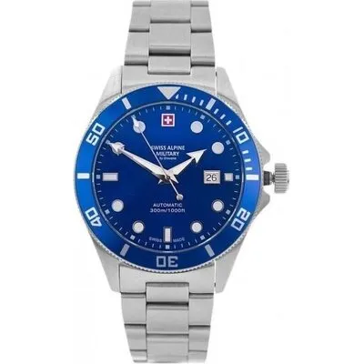 Swiss Alpine Military Deep Sea Stainless Steel Blue Dial Automatic Diver's 7095.2135 300M Men's Watch