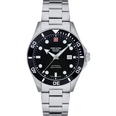 Swiss Alpine Military Deep Sea Stainless Steel Black Dial Automatic Diver's 7095.2137 300M Men's Watch