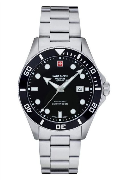 Swiss Alpine Military Deep Sea Stainless Steel Black Dial Automatic Diver's 7095.2137 300M Men's Watch