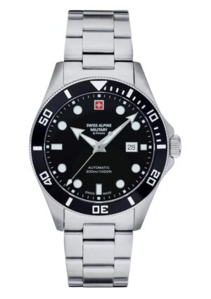 Swiss Alpine Military Deep Sea Stainless Steel Black Dial Automatic Diver's 7095.2137 300M Men's Watch