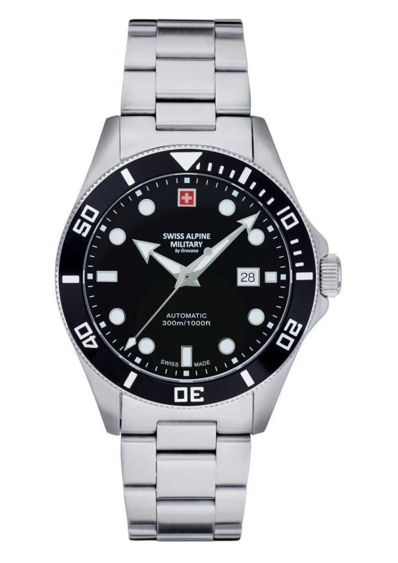 Swiss Alpine Military Deep Sea Stainless Steel Black Dial Automatic Diver's 7095.2137 300M Men's Watch