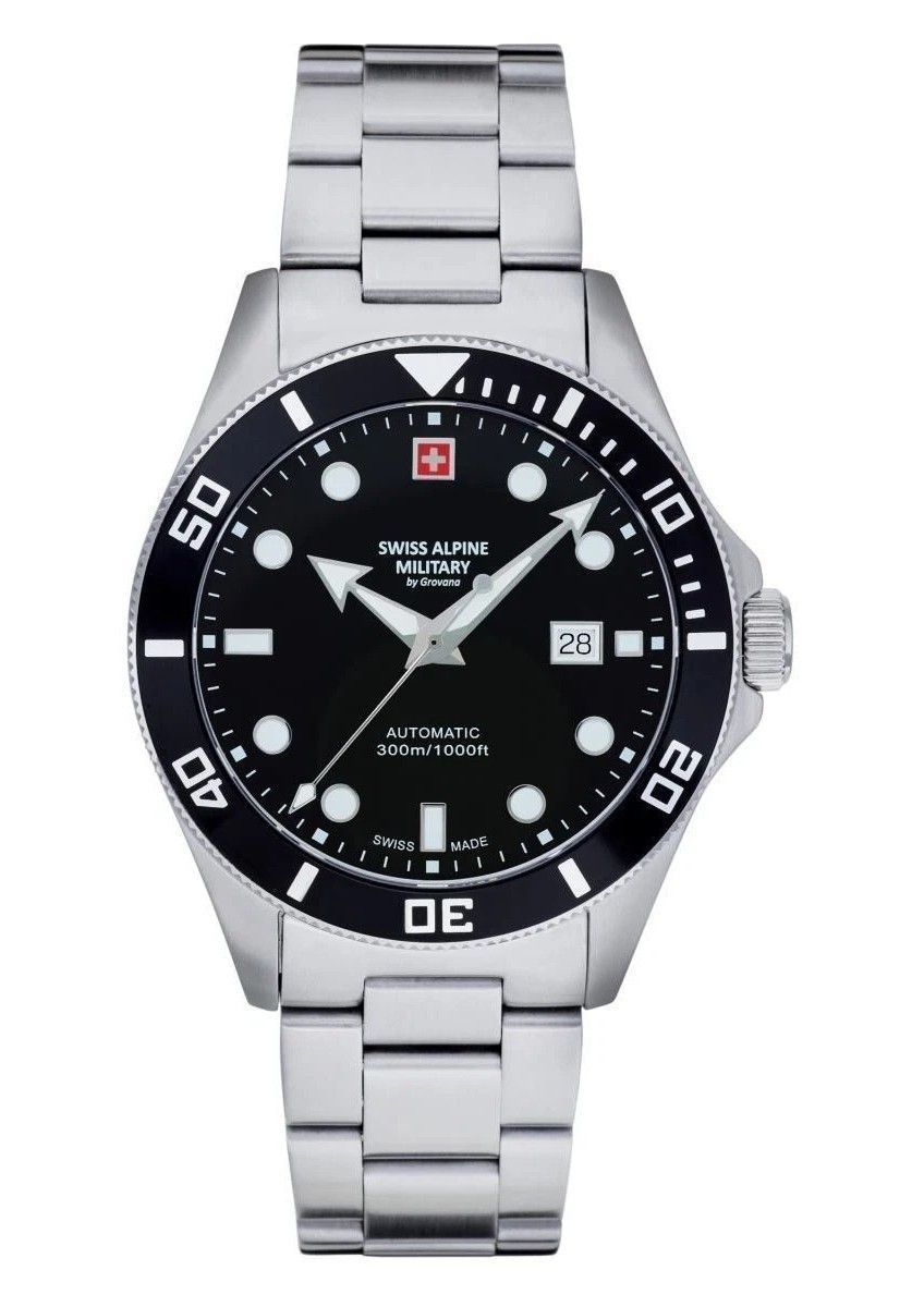 Swiss Alpine Military Deep Sea Stainless Steel Black Dial Automatic Diver's 7095.2137 300M Men's Watch