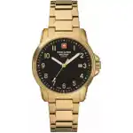 Swiss Alpine Military Leader Ladies Gold Tone Stainless Steel Black Dial Quartz 7711.1117 100M Women's Watch