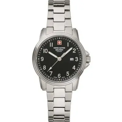 Swiss Alpine Military Leader Ladies Stainless Steel Black Dial Quartz 7711.1137 100M Women's Watch