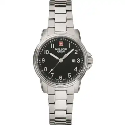 Swiss Alpine Military Leader Ladies Stainless Steel Black Dial Quartz 7711.1137 100M Women's Watch