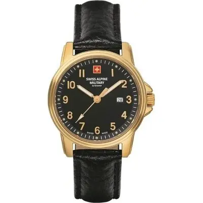 Swiss Alpine Military Leader Ladies Leather Strap Black Dial Quartz 7711.1517 100M Women's Watch