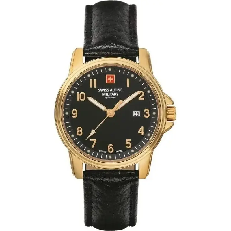 Swiss Alpine Military Leader Ladies Leather Strap Black Dial Quartz 7711.1517 100M Women's Watch