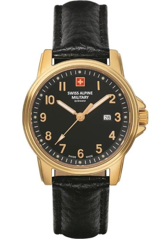 Swiss Alpine Military Leader Ladies Leather Strap Black Dial Quartz 7711.1517 100M Women's Watch
