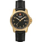 Swiss Alpine Military Leader Ladies Leather Strap Black Dial Quartz 7711.1517 100M Women's Watch