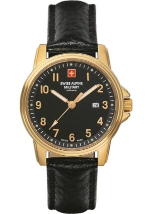 Swiss Alpine Military Leader Ladies Leather Strap Black Dial Quartz 7711.1517 100M Women's Watch