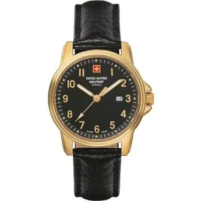 Swiss Alpine Military Leader Ladies Leather Strap Black Dial Quartz 7711.1517 100M Women's Watch