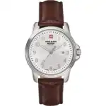 Swiss Alpine Military Leader Ladies Leather Strap Silver Dial Quartz 7711.1532 100M Women's Watch