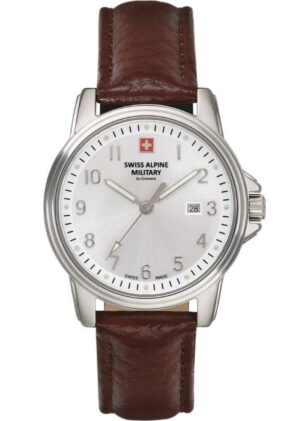 Swiss Alpine Military Leader Ladies Leather Strap Silver Dial Quartz 7711.1532 100M Women's Watch