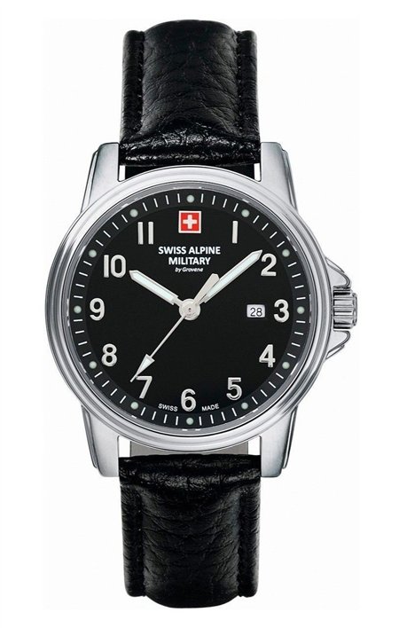 Swiss Alpine Military Leader Ladies Leather Strap Black Dial Quartz 7711.1537 100M Women's Watch