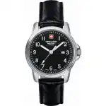 Swiss Alpine Military Leader Ladies Leather Strap Black Dial Quartz 7711.1537 100M Women's Watch