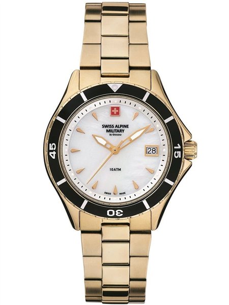 Swiss Alpine Military Aquatech Ladies White Mother Of Pearl Dial Quartz 7740.1113 100M Women's Watch