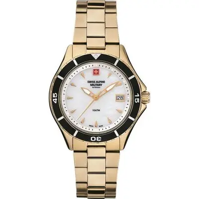 Swiss Alpine Military Aquatech Ladies White Mother Of Pearl Dial Quartz 7740.1113 100M Women's Watch