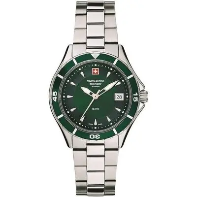 Swiss Alpine Military Aquatech Ladies Stainless Steel Green Dial Quartz 7740.1134 100M Women's Watch