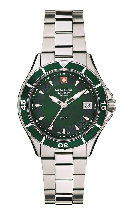 Swiss Alpine Military Aquatech Ladies Stainless Steel Green Dial Quartz 7740.1134 100M Women's Watch