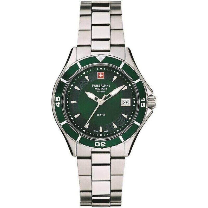 Swiss Alpine Military Aquatech Ladies Stainless Steel Green Dial Quartz 7740.1134 100M Women's Watch Swiss Alpine Military Aquatech Ladies Stainless Steel Green Dial Quartz 7740.1134 100M Women's Watch