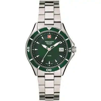 Swiss Alpine Military Aquatech Ladies Stainless Steel Green Dial Quartz 7740.1134 100M Women's Watch