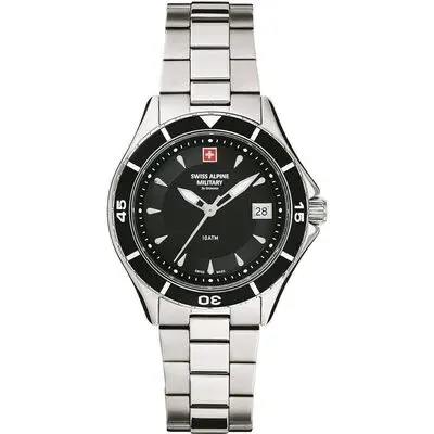Swiss Alpine Military Aquatech Ladies Stainless Steel Black Dial Quartz 7740.1137 100M Women's Watch